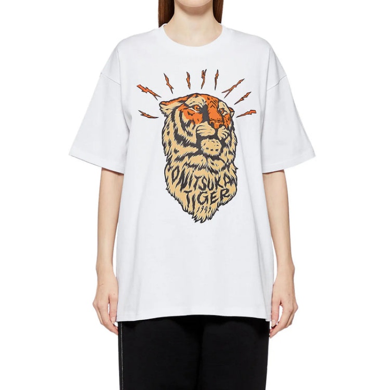 White Men's Onitsuka Tiger Graphic T Shirts Online India | Q5G-1053