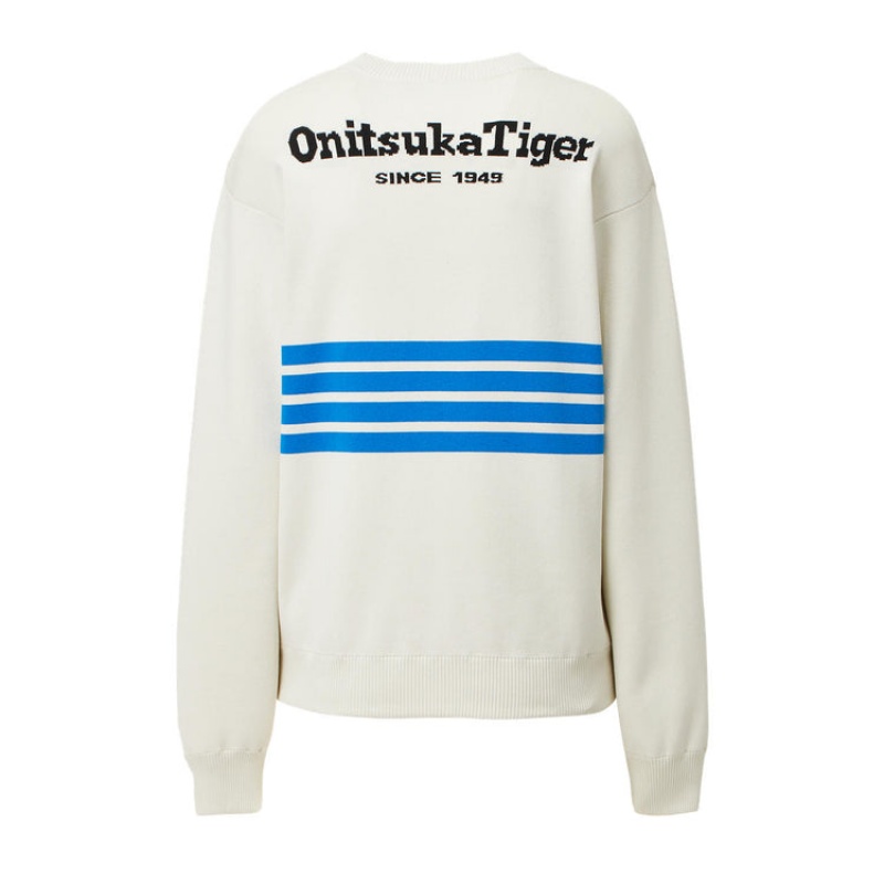 White Men's Onitsuka Tiger Knit Cardigan Sweaters Online India | D6I-2148