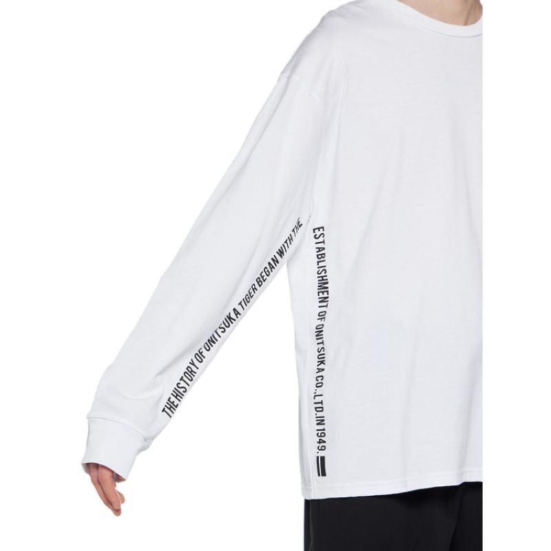 White Men's Onitsuka Tiger LS T Shirts Online India | O4A-6110