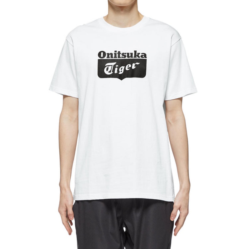 White Men's Onitsuka Tiger Logo T Shirts Online India | C8G-2024