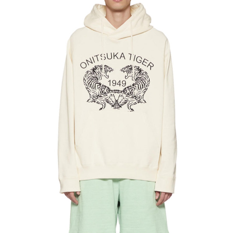 White Men's Onitsuka Tiger Sweat Hoodie Online India | V0D-8088