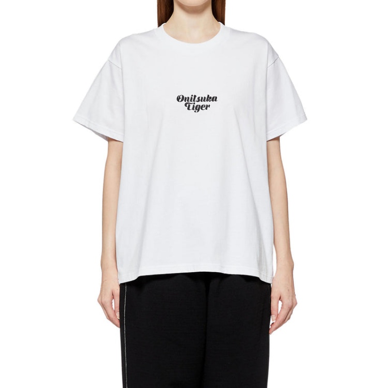 White Women's Onitsuka Tiger Graphic T Shirts Online India | L2T-2452