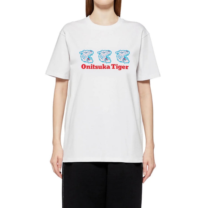 White Women's Onitsuka Tiger Graphic T Shirts Online India | O3P-5515