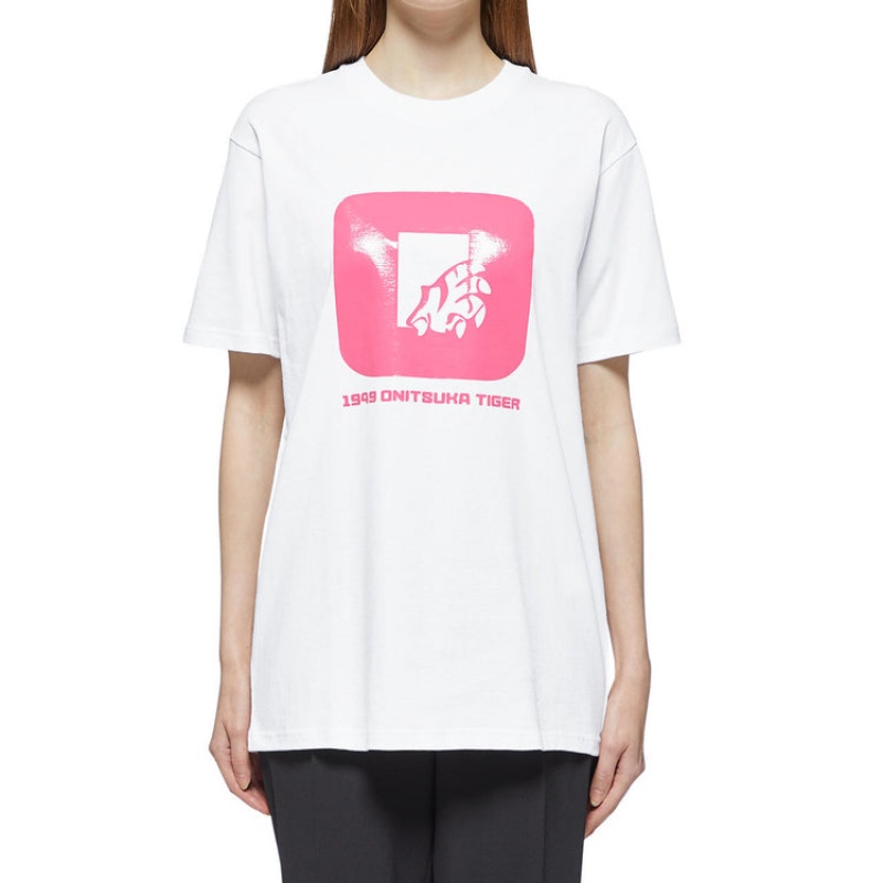 White Women's Onitsuka Tiger Graphic T Shirts Online India | B6B-5834