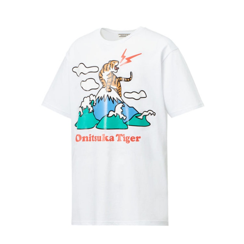 White Women's Onitsuka Tiger Graphic T Shirts Online India | N9A-9545