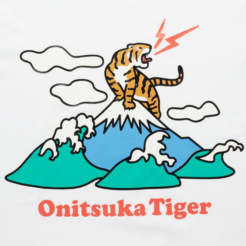 White Women's Onitsuka Tiger Graphic T Shirts Online India | N9A-9545