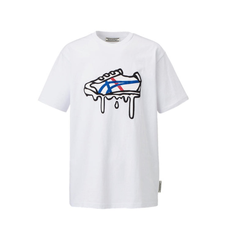 White Women\'s Onitsuka Tiger Graphic T Shirts Online India | W3M-8380