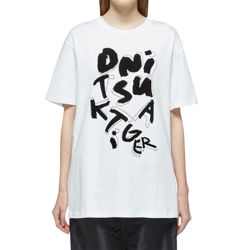 White Women's Onitsuka Tiger Graphic T Shirts Online India | K0T-7154