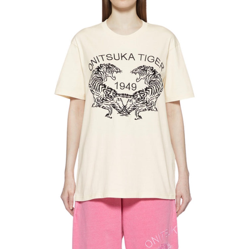 White Women's Onitsuka Tiger Graphic T Shirts Online India | Q4M-7365