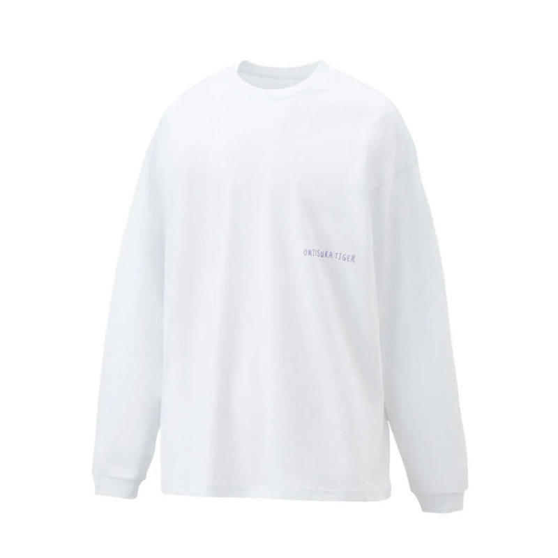 White Women's Onitsuka Tiger LS Graphic T Shirts Online India | Z6L-3485