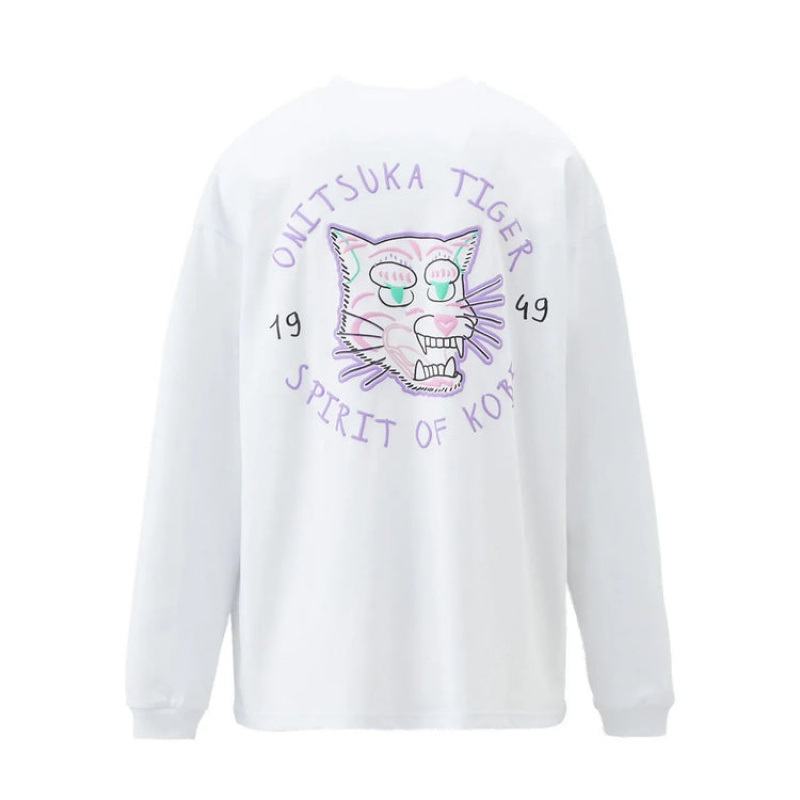 White Women's Onitsuka Tiger LS Graphic T Shirts Online India | Z6L-3485