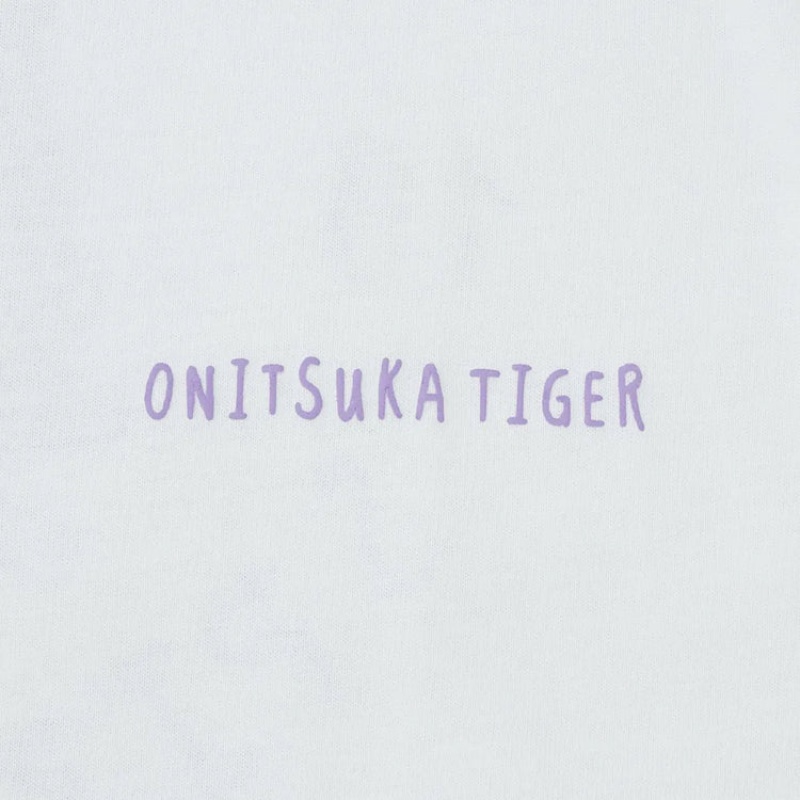 White Women's Onitsuka Tiger LS Graphic T Shirts Online India | Z6L-3485