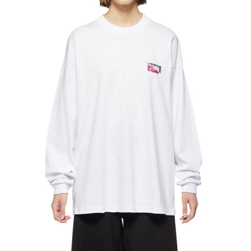 White Women's Onitsuka Tiger LS Graphic T Shirts Online India | A8G-2518