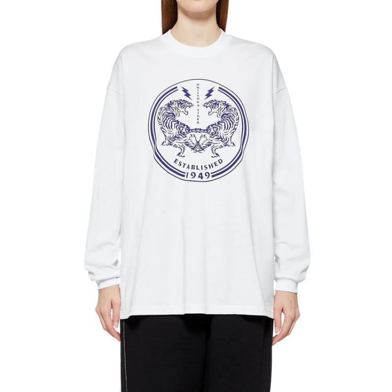 White Women's Onitsuka Tiger LS Graphic T Shirts Online India | K6I-6057