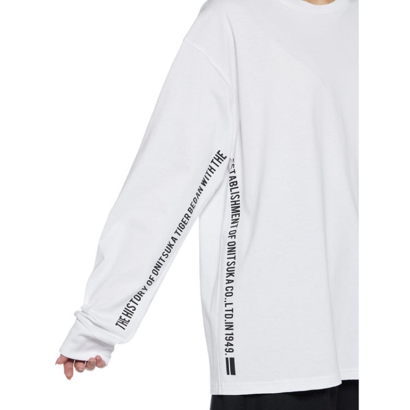 White Women's Onitsuka Tiger LS T Shirts Online India | Y4W-7701