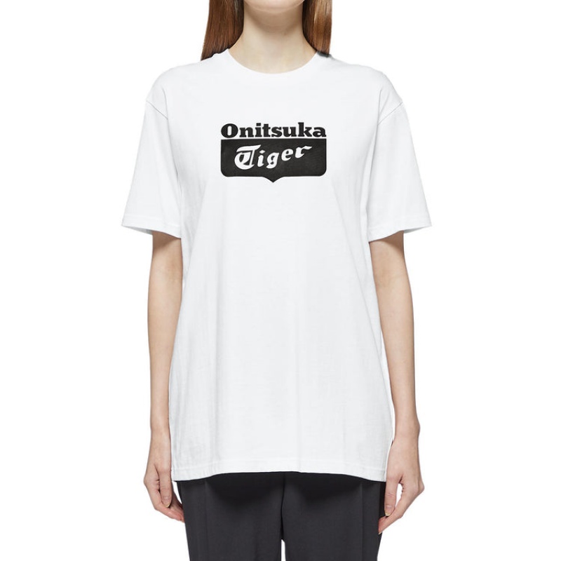 White Women's Onitsuka Tiger Logo T Shirts Online India | Y0F-0478