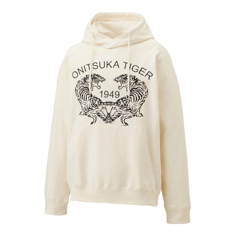 White Women's Onitsuka Tiger Sweat Hoodie Online India | A4D-3841