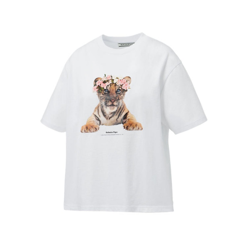 White Women's Onitsuka Tiger WS Graphic T Shirts Online India | Q0T-6010