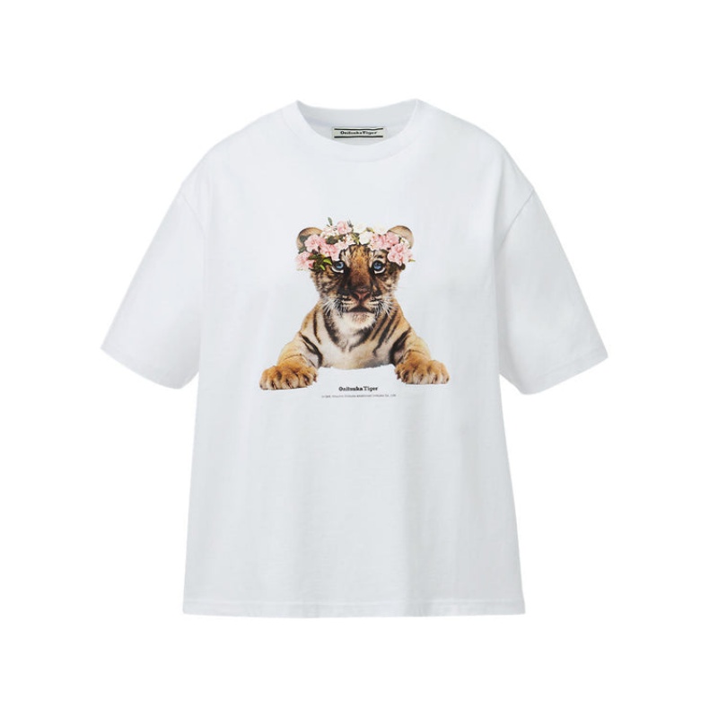 White Women\'s Onitsuka Tiger WS Graphic T Shirts Online India | Q0T-6010