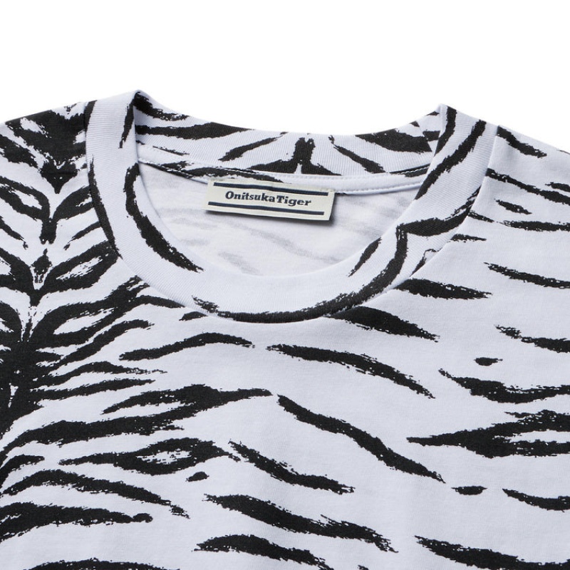 White / Black Men's Onitsuka Tiger All-over P T Shirts Online India | X0Z-9059