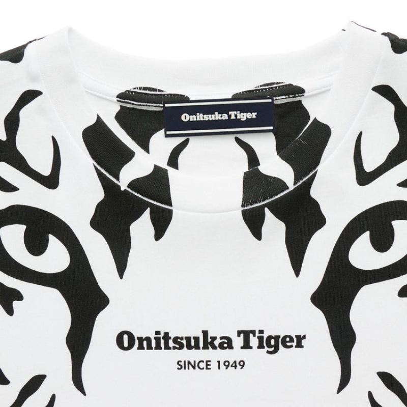 White / Black Men's Onitsuka Tiger Graphic T Shirts Online India | T8E-1334