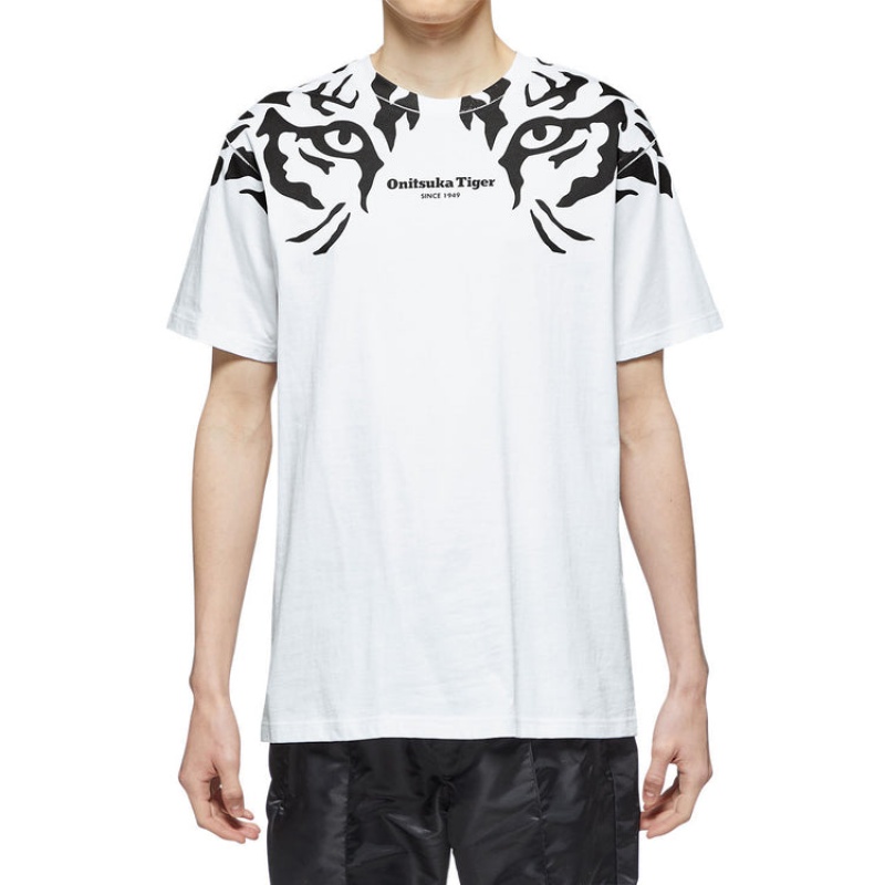 White / Black Women's Onitsuka Tiger Graphic T Shirts Online India | S1B-4973