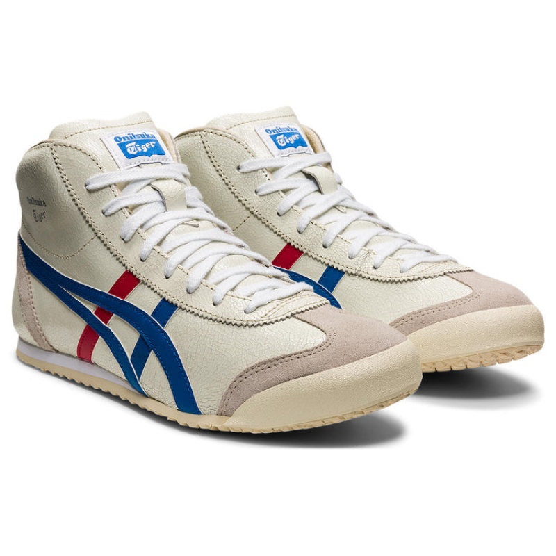 White / Blue Women's Onitsuka Tiger Mexico Mid Runner Sneakers Online India | Y4F-7097