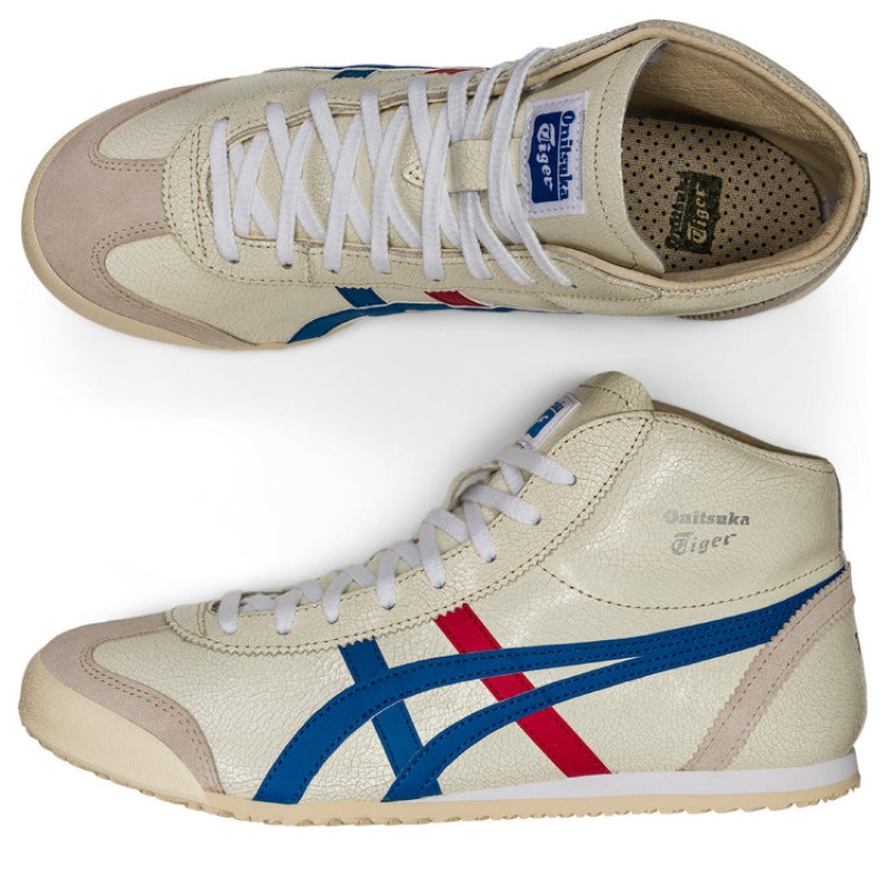 White / Blue Women's Onitsuka Tiger Mexico Mid Runner Sneakers Online India | Y4F-7097