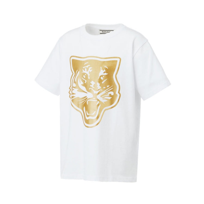 White / Gold Kids' Onitsuka Tiger Logo Graphic T T Shirts Online India | W3F-7499