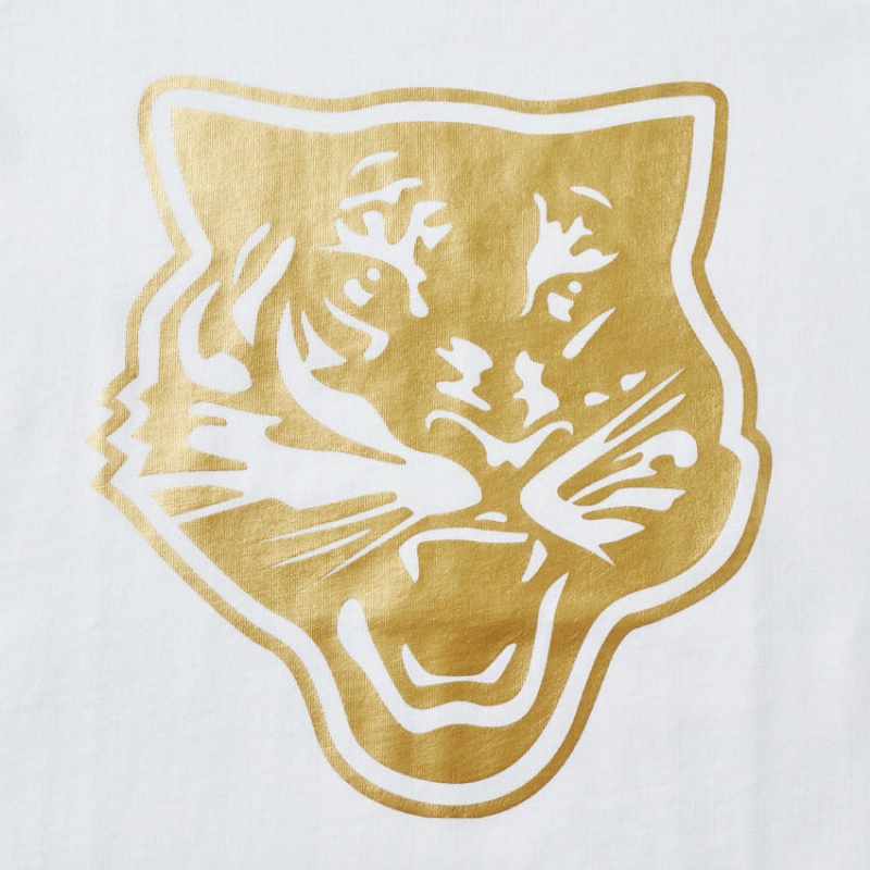 White / Gold Kids' Onitsuka Tiger Logo Graphic T T Shirts Online India | W3F-7499