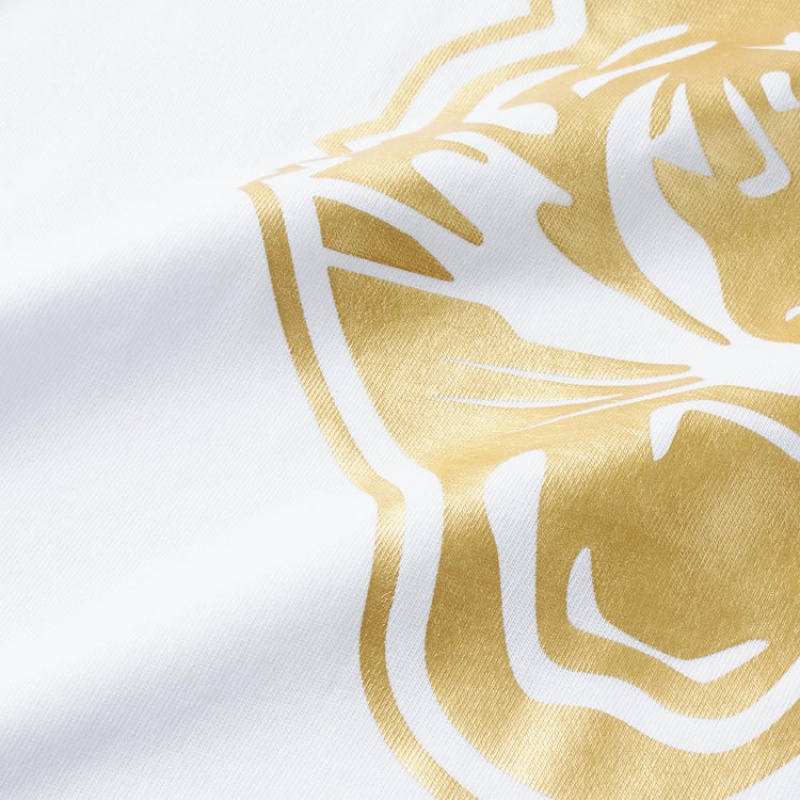 White / Gold Kids' Onitsuka Tiger Logo Graphic T T Shirts Online India | W3F-7499