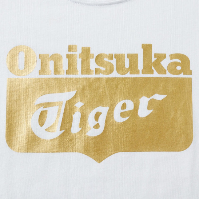 White / Gold Kids' Onitsuka Tiger Logo T Shirts Online India | J6O-8311