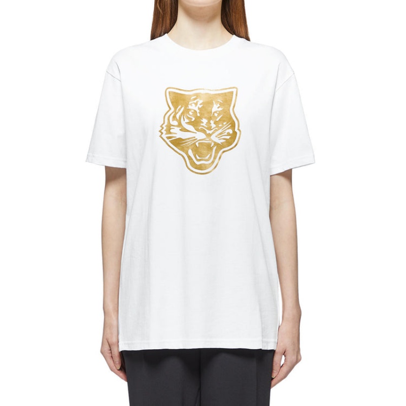 White / Gold Men's Onitsuka Tiger Logo Graphic T T Shirts Online India | K7P-8773