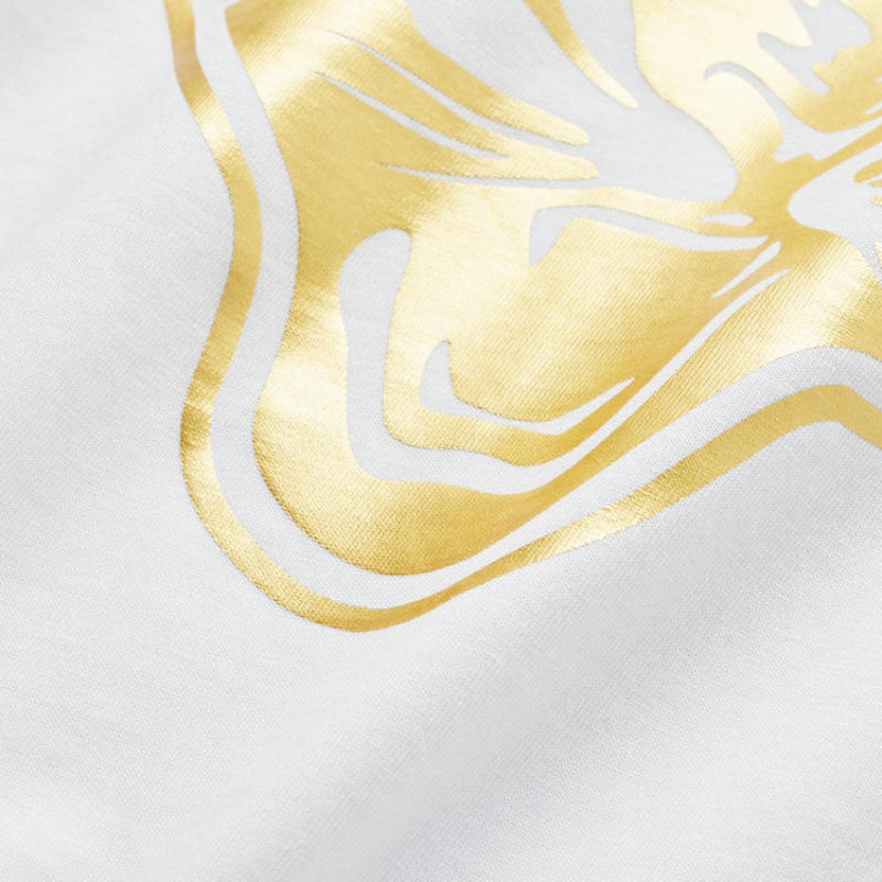 White / Gold Men's Onitsuka Tiger Logo Graphic T T Shirts Online India | K7P-8773