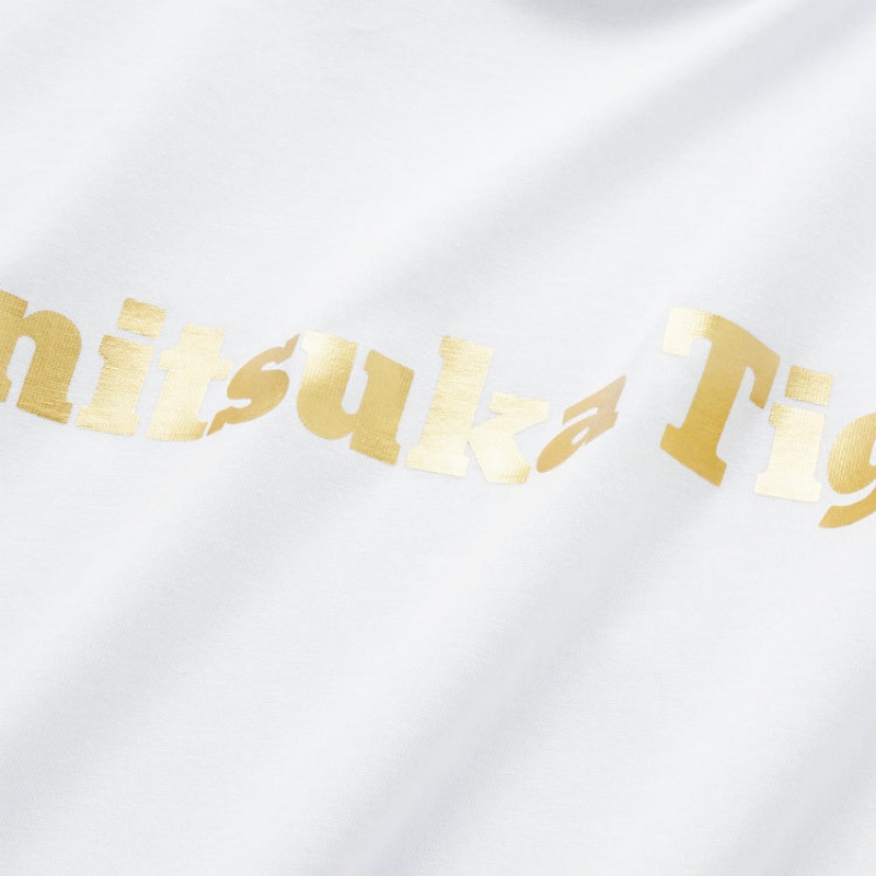 White / Gold Men's Onitsuka Tiger Logo T Shirts Online India | X9R-0349