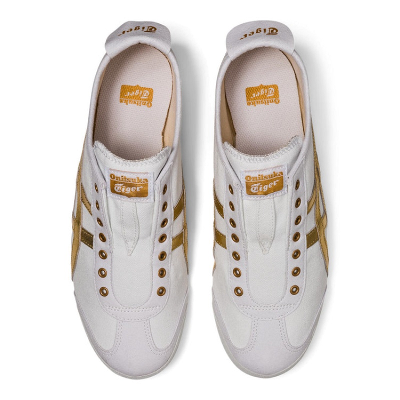 White / Gold Women's Onitsuka Tiger Mexico 66 Slip-on Online India | J9B-3066