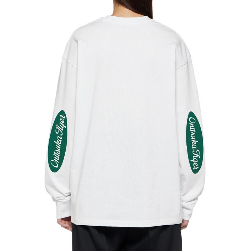 White / Green Men's Onitsuka Tiger LS T Shirts Online India | W2M-0386