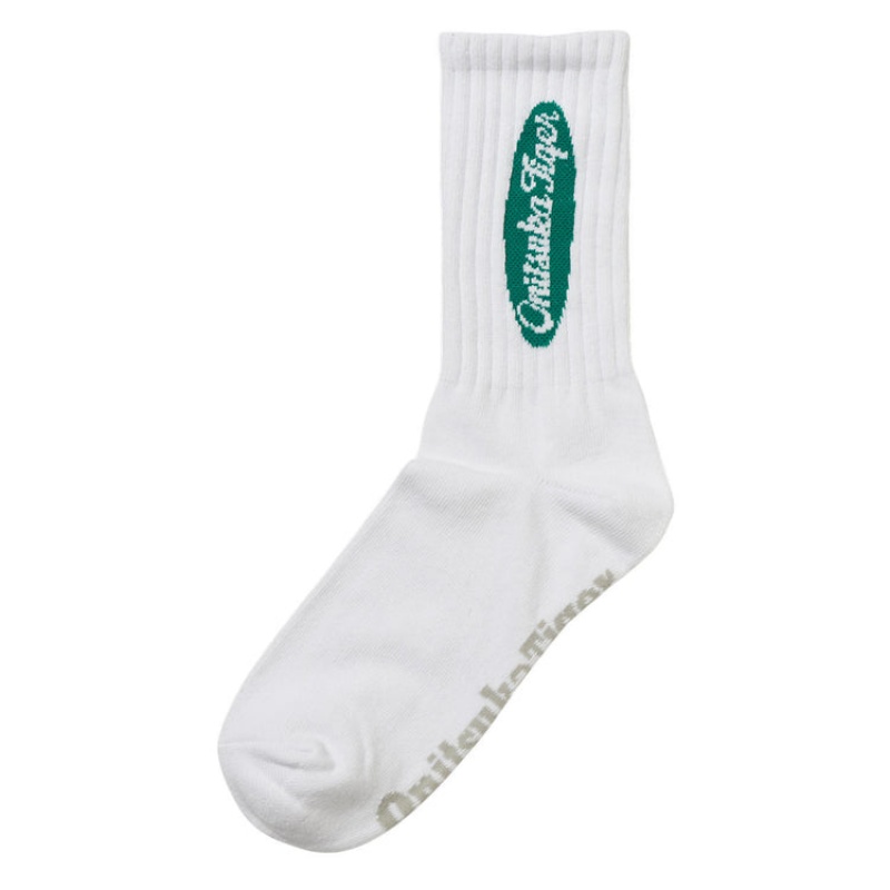 White / Green Men's Onitsuka Tiger Middle Socks Online India | C4Y-6251