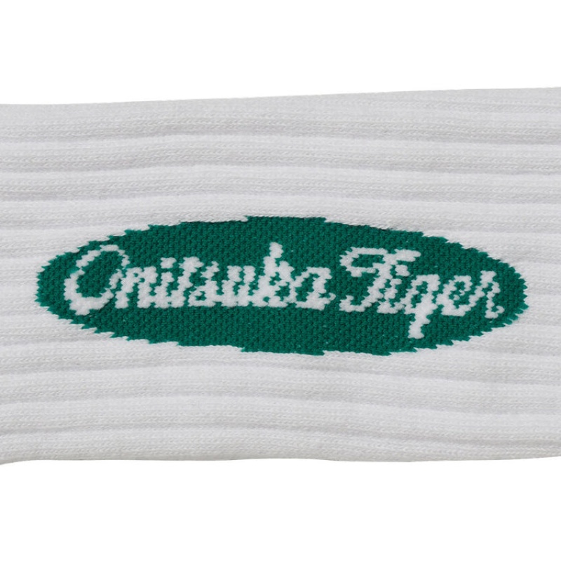 White / Green Men's Onitsuka Tiger Middle Socks Online India | C4Y-6251