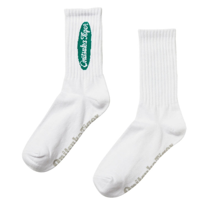 White / Green Men\'s Onitsuka Tiger Middle Socks Online India | C4Y-6251