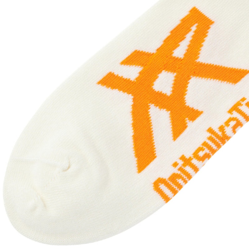 White / Orange Men's Onitsuka Tiger Ankle Socks Online India | Q5Q-0184