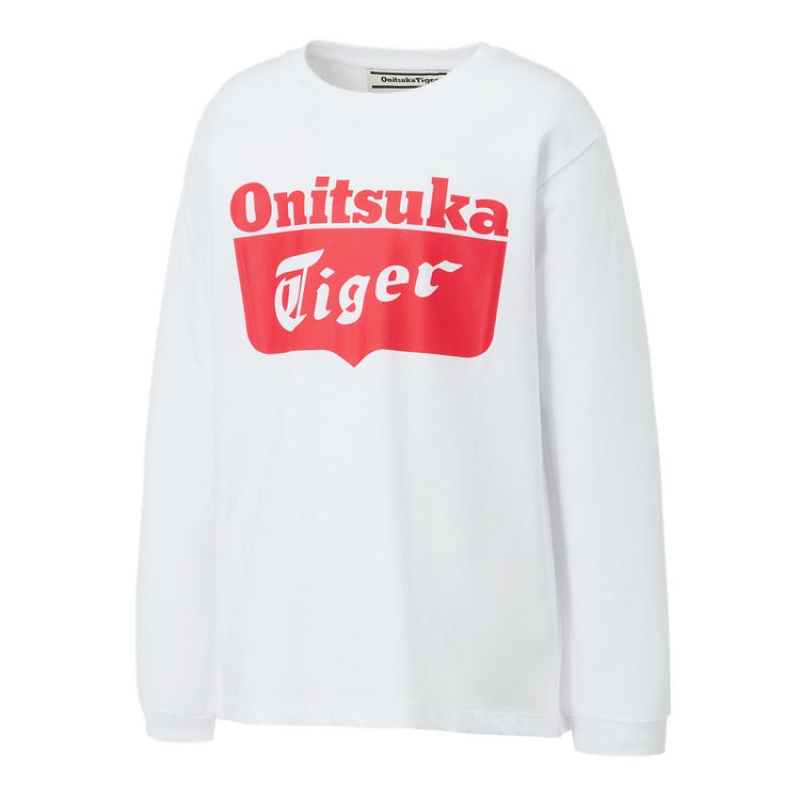 White / Red Kids' Onitsuka Tiger LS Logo T Shirts Online India | Q2K-5135