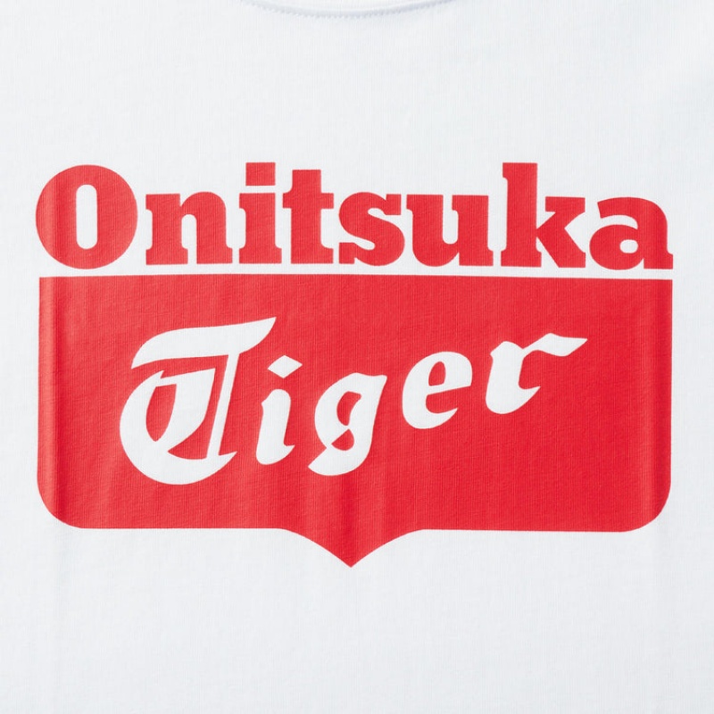 White / Red Kids' Onitsuka Tiger LS Logo T Shirts Online India | Q2K-5135