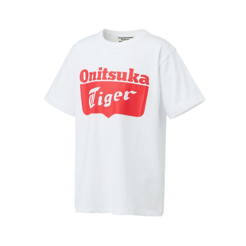 White / Red Kids' Onitsuka Tiger Logo T Shirts Online India | P5X-6469