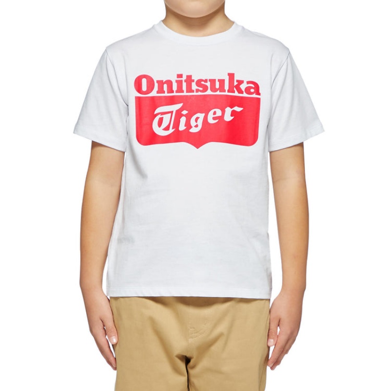 White / Red Kids' Onitsuka Tiger Logo T Shirts Online India | P5X-6469