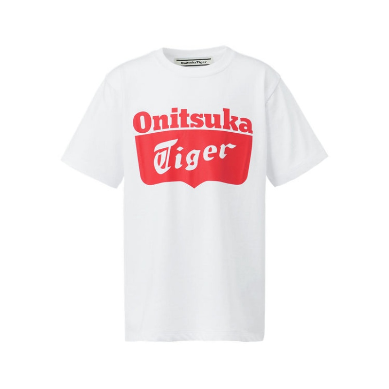 White / Red Kids\' Onitsuka Tiger Logo T Shirts Online India | P5X-6469