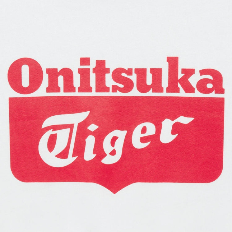 White / Red Women's Onitsuka Tiger Logo T Shirts Online India | A1Z-4186