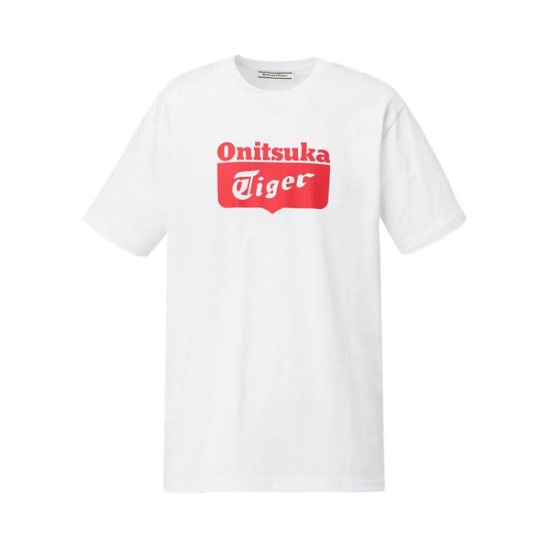 White / Red Women\'s Onitsuka Tiger Logo T Shirts Online India | A1Z-4186