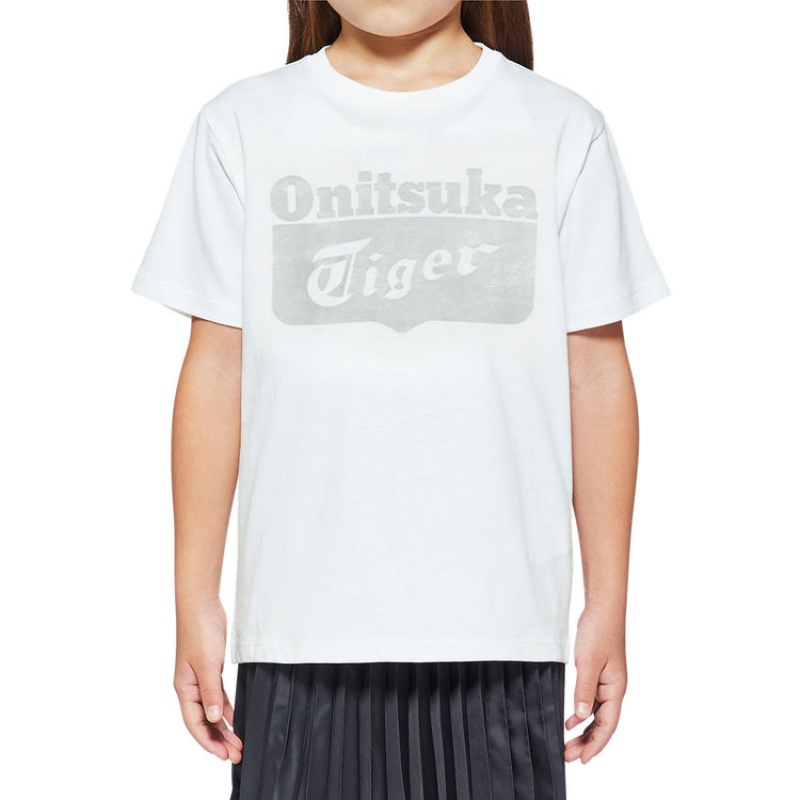 White / Silver Kids' Onitsuka Tiger Logo T Shirts Online India | O3E-1729