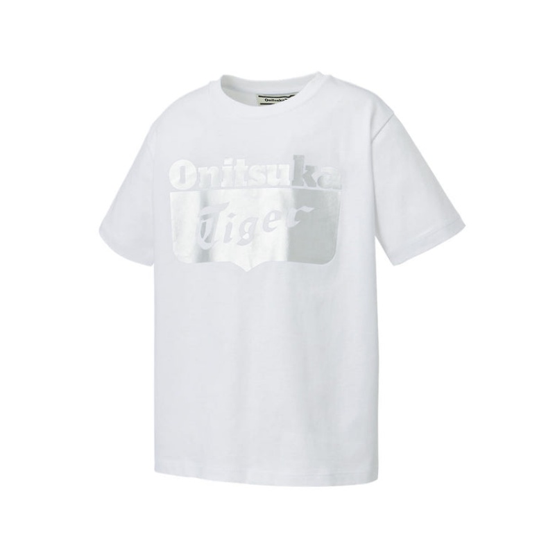 White / Silver Kids' Onitsuka Tiger Logo T Shirts Online India | O3E-1729